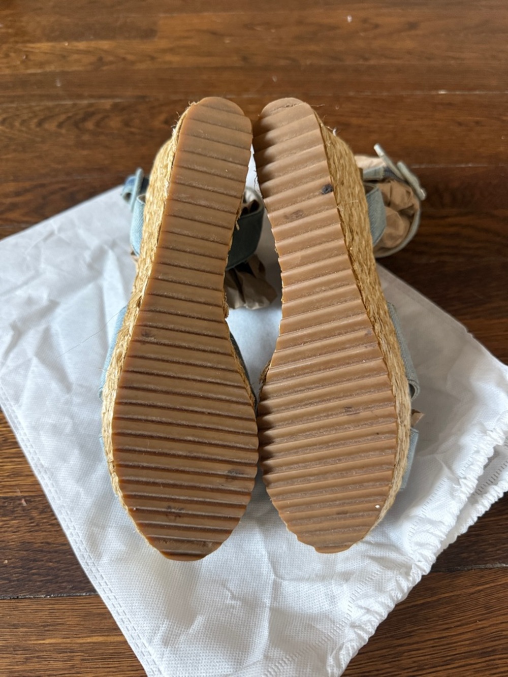 🐋 Alice + Olivia ‘Roberta’ Denim Blue Espadrille Wedge Sandals, Size 8 - Picture 9 of 12